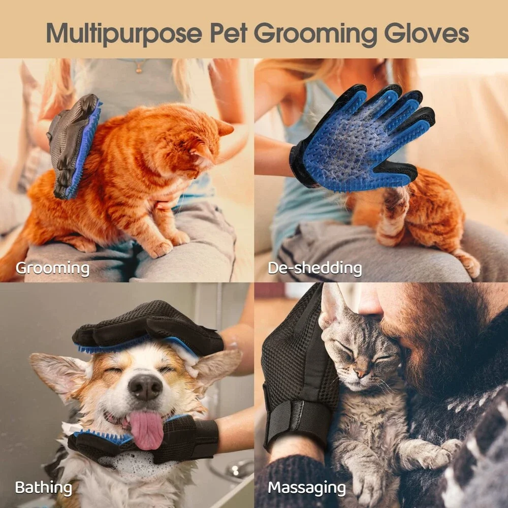 Pet Grooming Glove for Dogs & Cats – Deshedding Brush Mitt with Soft Tips